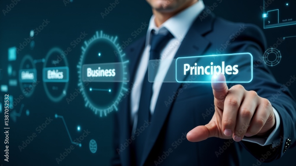 Businessman Activating Principles On Touchscreen Interface