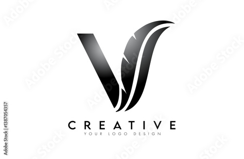 Obraz na płótnie V feather Letter Logo. Creative icon of letter V alphabet concept Vector w salonie