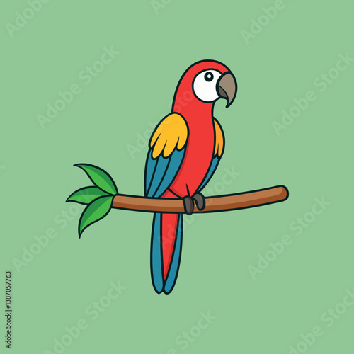 Colorful parrot perched on a tropical tree branch 