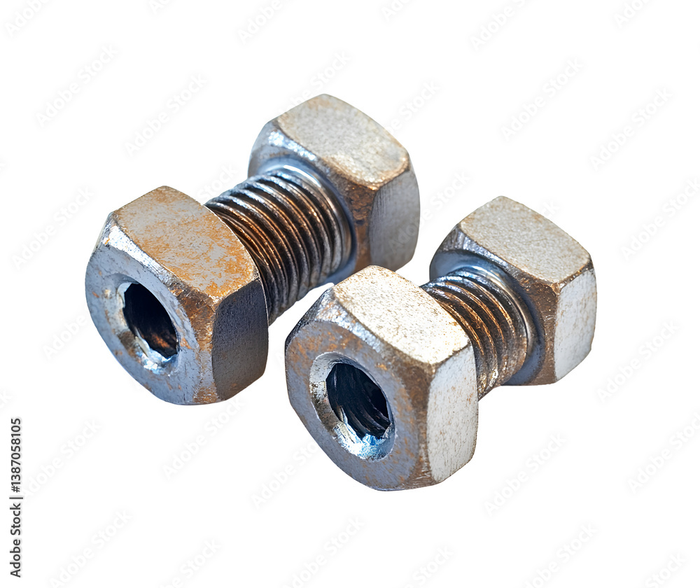A pair of nuts and bolts, against a transparent background A pair of nuts and bolts, against a transparent background