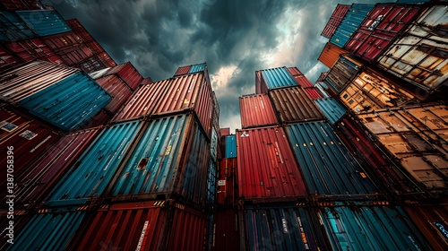 Stacked Cargo Containers in Chaotic Pattern, Symbolizing Port Congestion and Supply Chain Bottlenecks

