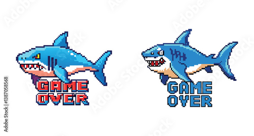 Pixel Art Shark with "Game Over" Text