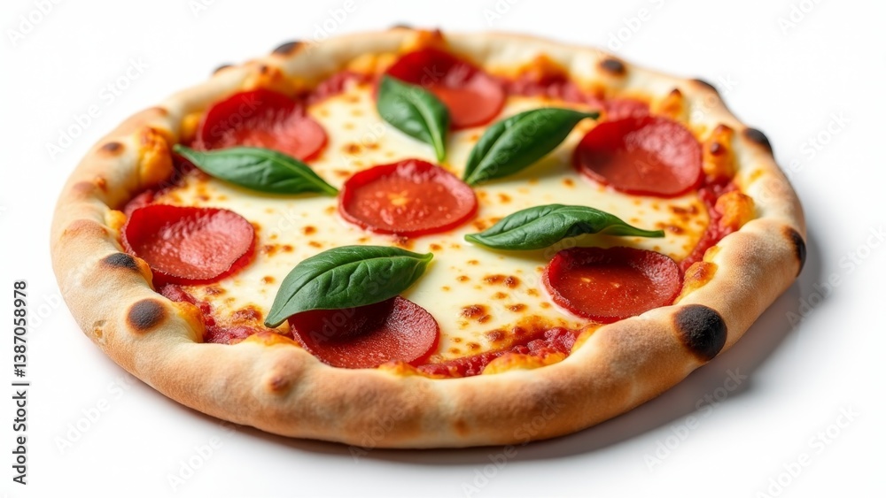 Delicious Pepperoni Pizza With Basil Leaves Delicious Pepperoni Pizza With Basil Leaves
