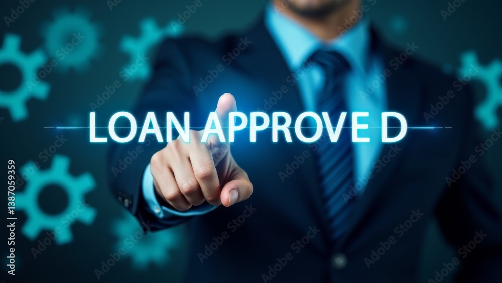 Loan Approved, Businessman Pointing Finger Loan Approved, Businessman Pointing Finger