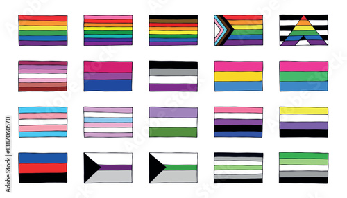 Free Download Set of colorful LGBTQ+ pride flags Gender equality and sexual identity pride flags collection LGBTQIA community pride month - GFXLoad