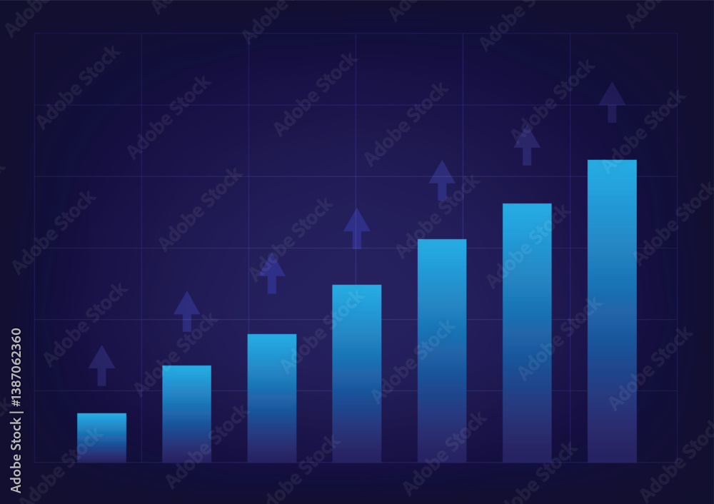 Stock and investment concept. Upper arrow with bar graph on a table background. Bullish market, profit of wealth, high risk high return, business growth up. Stock and investment concept. Upper arrow with bar graph on a table background. Bullish market, profit of wealth, high risk high return, business growth up.