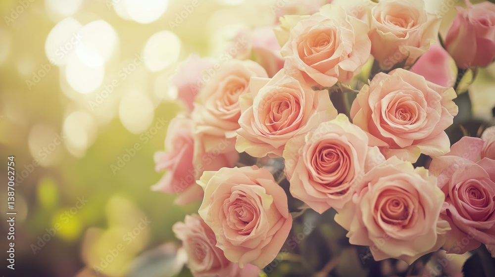 A Beautiful Bunch of Pink Roses in Soft Focus Displayed Well A Beautiful Bunch of Pink Roses in Soft Focus Displayed Well