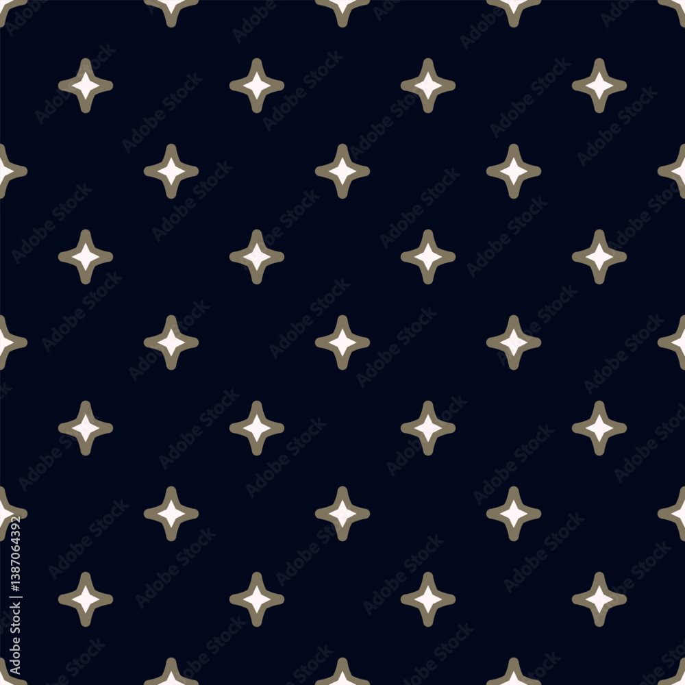 Fototapeta premium Elegant pattern classic style stars background. Dark blue banner with small starry motif. Modern stylish fabric design textile swatch ladies dress, men's shirt allover print block.