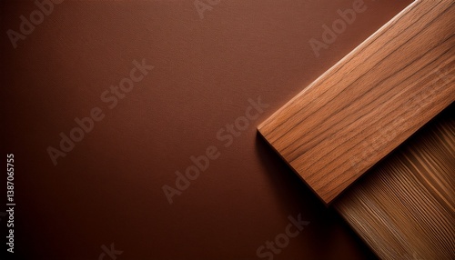 ダークブラウンの背景に工事用の木材が一つ配置され、シンプルでナチュラルな雰囲気が広がる落ち着いたデザインです