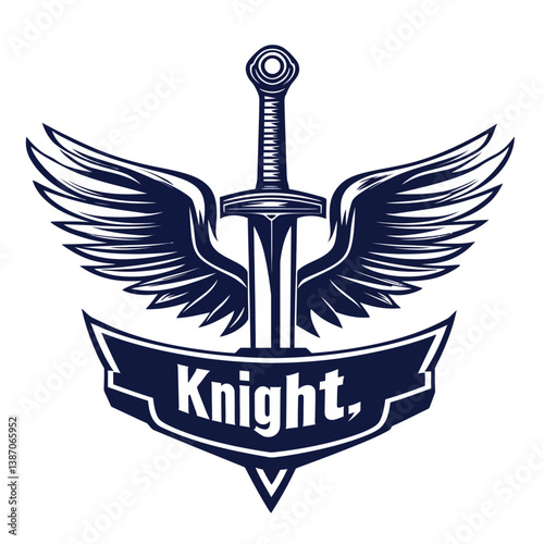 Vector concept of a logo representing battle and security through a metaphor of a creative sword with bird wings
