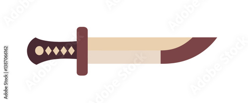 A medieval knight's sword featuring a gold handle is depicted in isolation on a white background, showcasing steel arms and a classic medieval weapon, presented as a vector illustration