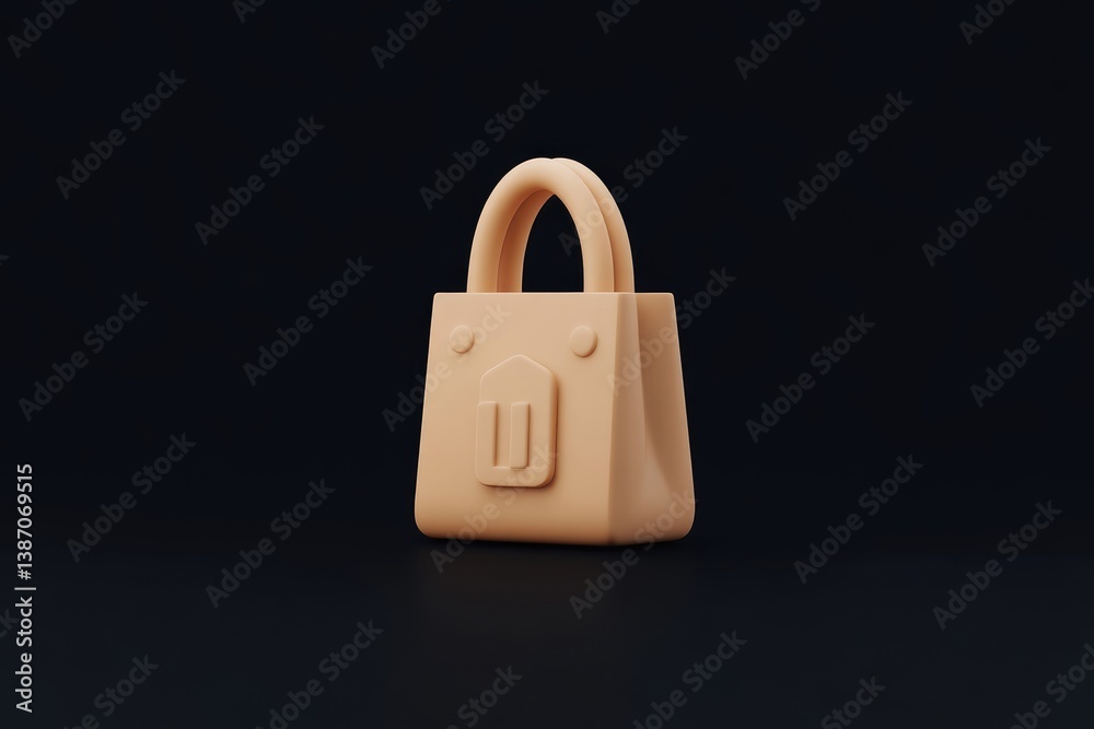 Fototapeta premium Peach-toned tote bag icon, 3D rendering