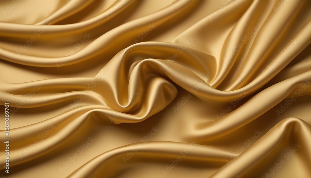 Obraz premium A close-up shot of a golden, shimmering fabric, possibly silk or satin, with soft, flowing folds and curves