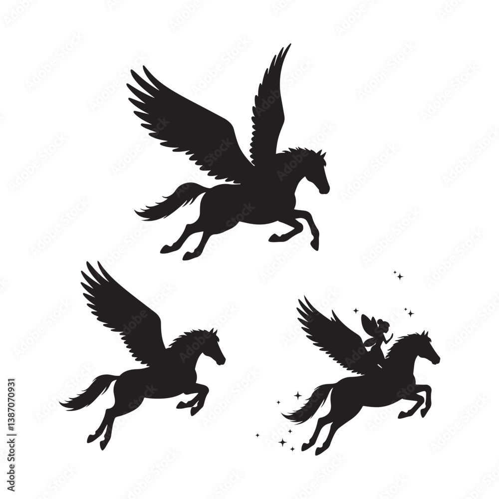 Obraz premium cute pegasus horse animals unicorn clipart cartoon icon set vector design illustrations