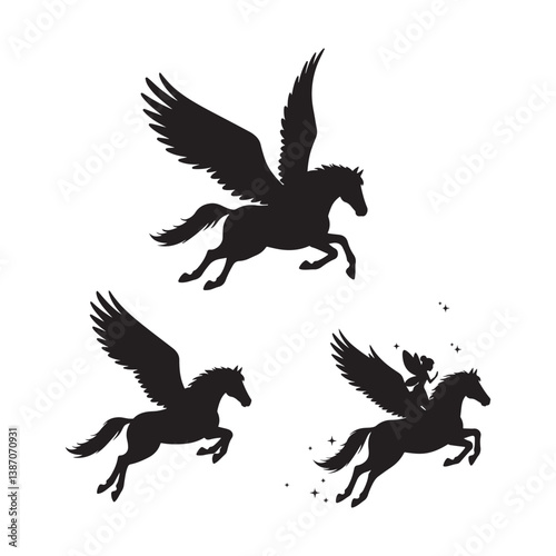 cute pegasus horse animals unicorn clipart cartoon icon set vector design illustrations