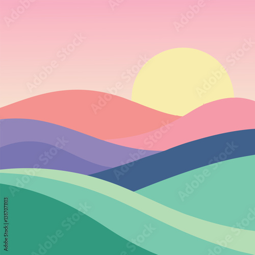 rainbow color landscape with and sun