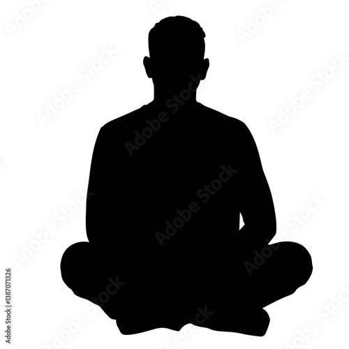 Calm silhouette of a man meditating cross-legged, inner peace