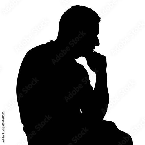 Contemplative silhouette of a man with hand on chin, introspective thought
