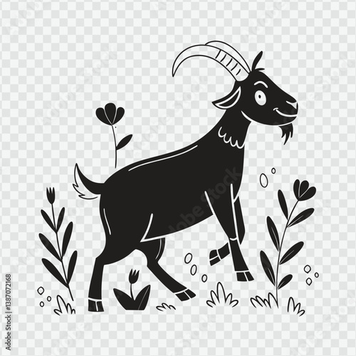 Flat style Eid Al Adha goat icon, cute and minimal, black colored and transparent background.