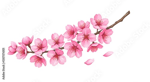 Delicate Watercolor Blossom: Pink Cherry Branch in Full Bloom AI Generated