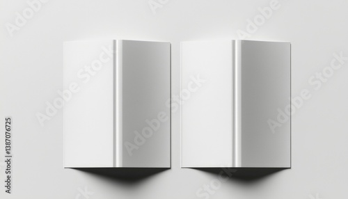 Two white books standing tall, isolated on a white background, for design