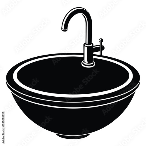 Ceramic Kitchen Sink Silhouette Vector Illustration - Modern, High-Quality, Functional Design