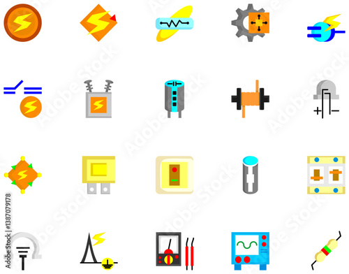 20 icon set for electricity - flat icon