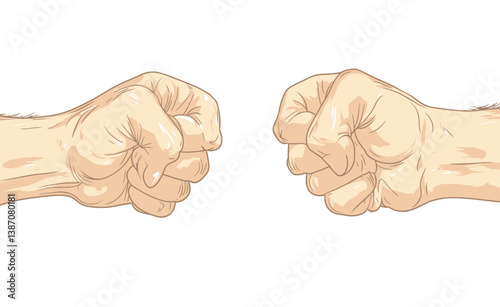 A vintage woodcut style image shows two hands punching fists and bumping them together