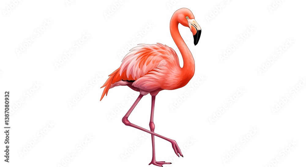 Fototapeta premium Pink Flamingo Watercolor Illustration: Elegant Bird Portrait AI Generated