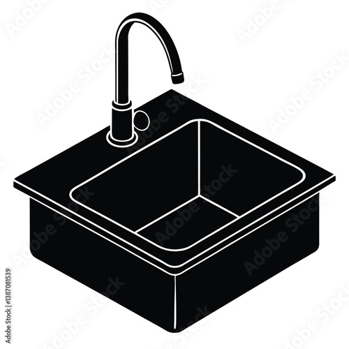 stainless Kitchen Sink Silhouette Vector Illustration - Modern, High-Quality, Functional Design"