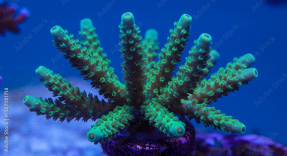 Fototapeta premium Vibrant Green Acropora Coral: Underwater Jewel AI Generated