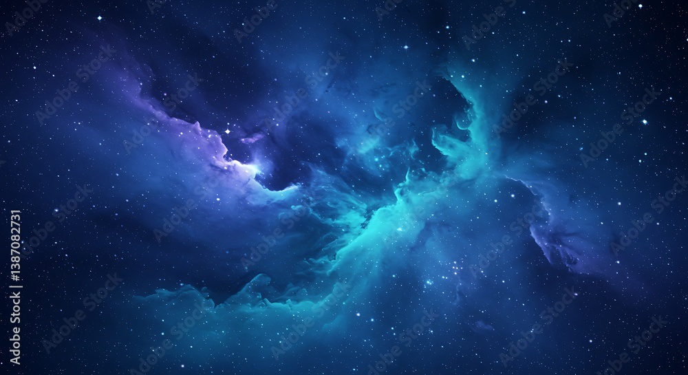 Fototapeta premium Cosmic Nebula: Teal & Indigo Dreamscape AI Generated