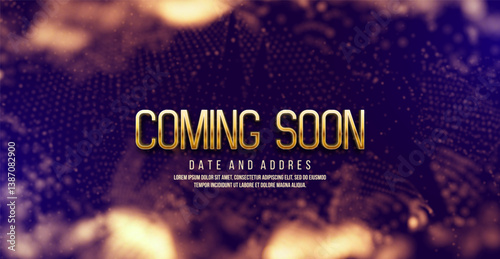 Coming Soon text on bright background. Ceremony presentation or grand opening. Vector illustration.