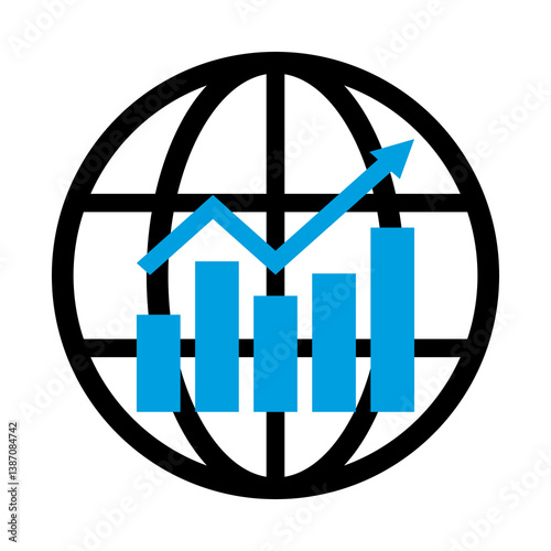 Global economic growth chart icon. World market trend graph. International business expansion. Global trade increase.Vector illustration design