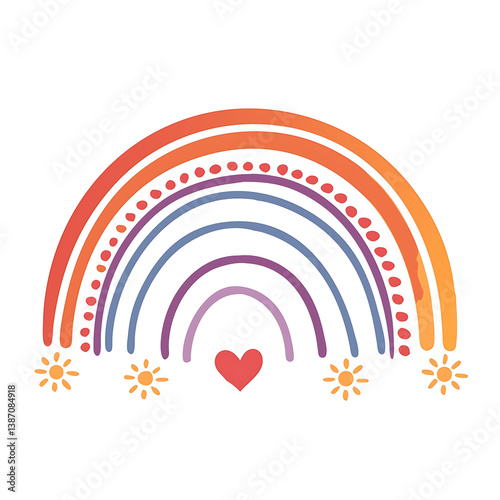 Colorful Heart Boho Rainbow Dotted line
