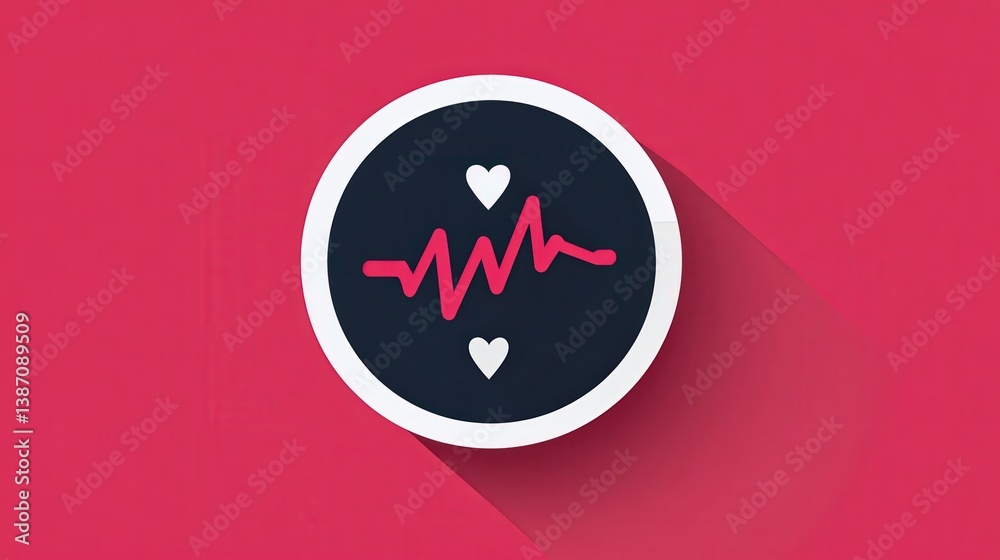 Heartbeat Icon with Heart Symbols on Vibrant Pink Background Heartbeat Icon with Heart Symbols on Vibrant Pink Background