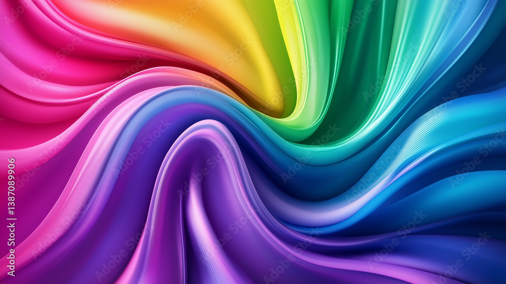 Naklejka premium Rainbow glowing neon waves abstract background. Smooth luminous lines background. Decorative horizontal banner. Digital artwork raster bitmap illustration. AI artwork.