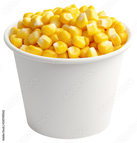 Freshly prepared yellow corn served in a white cup isolated on transparent background.