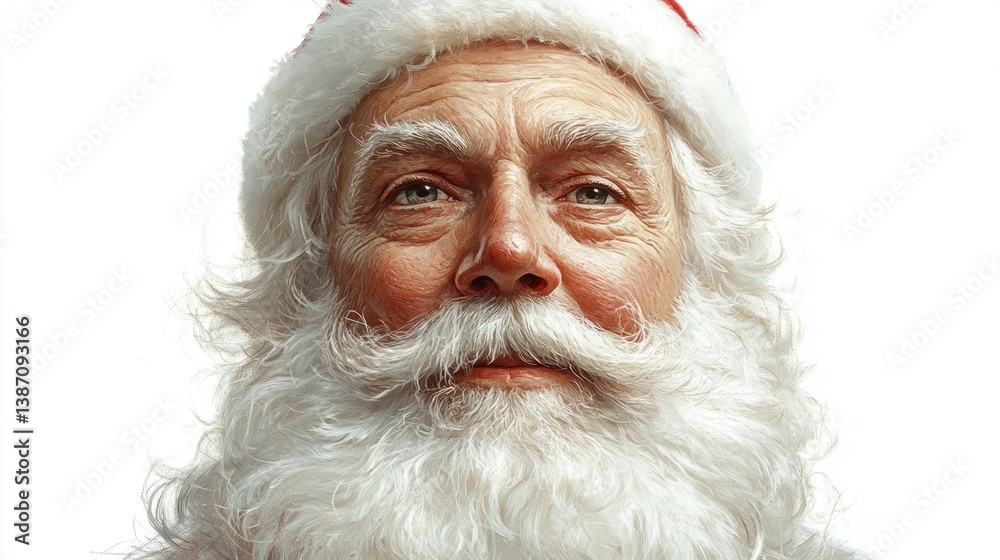 Santa Claus portrait, joyful expression, studio shot, white background Santa Claus portrait, joyful expression, studio shot, white background