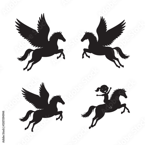 cute pegasus horse animals unicorn clipart cartoon icon set vector design illustrations