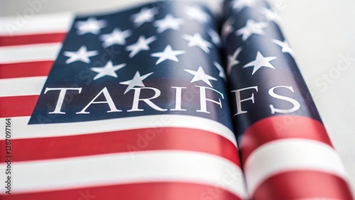 Reciprocal Tariffs. Import Tariffs USA 2025 American flag with the word 