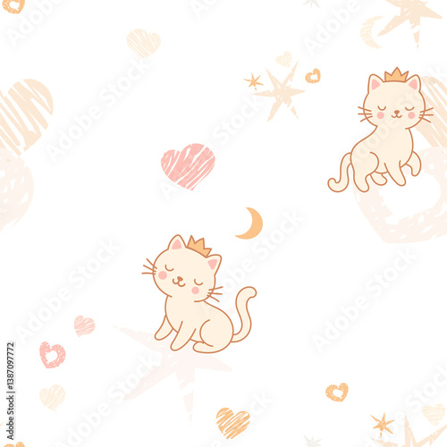 Cute Princess Cats Seamless Pattern