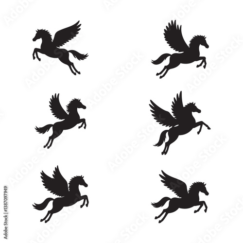 cute pegasus horse animals unicorn clipart cartoon icon set vector design illustrations