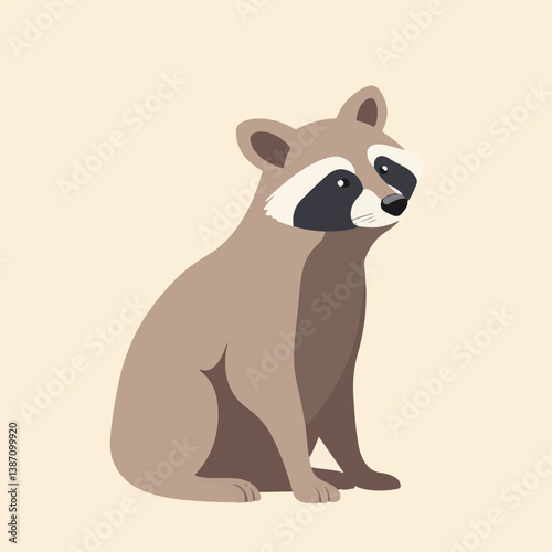 Raccoon sitting calmly on a light background  