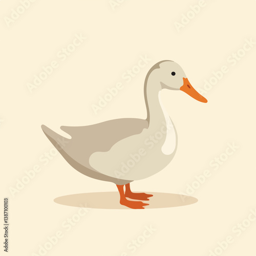 Cartoon duck standing in a minimalist style on a light background  