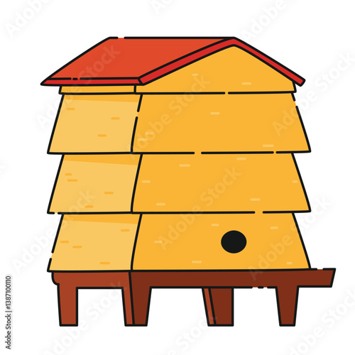Wooden house for honey bees vector illustration. Cartoon cute beehive for a swarm of honey bees. Isolated on white background