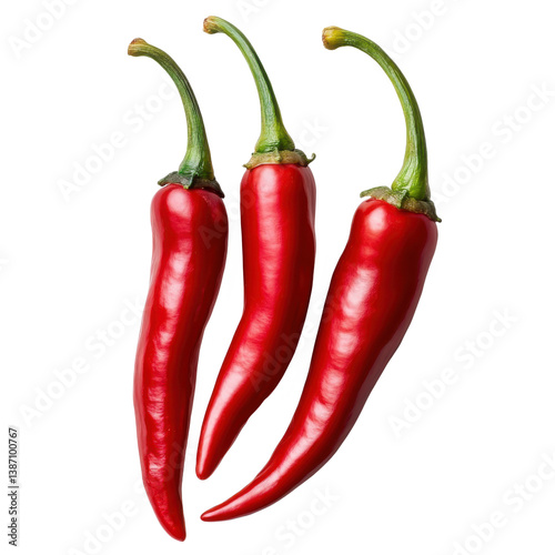 Three red chili peppers fresh produce on transparent background photo