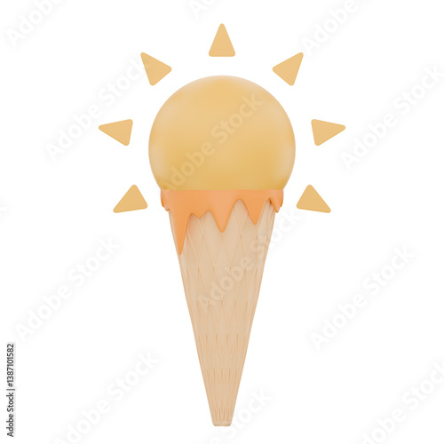 3D Sun-Shaped Ice Cream Icon Representing Summer Vacations and Sweet Treats