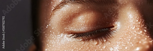 Macro shot capturing intense hydration with tiny water droplets on ultra-smooth skin texture showcasing a healthy and glowing appearance