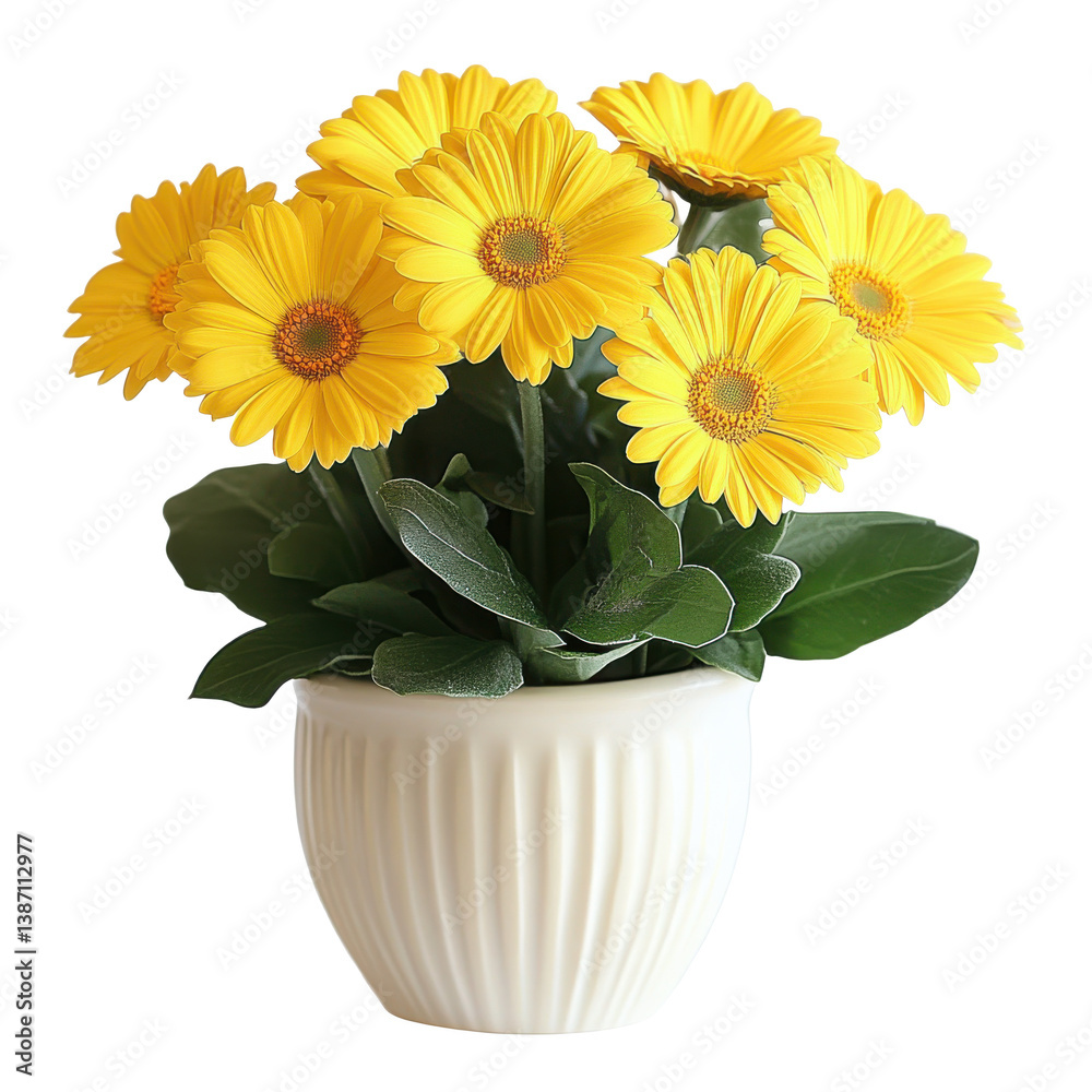 Obraz premium Yellow gerbera daisy flower pot image on transparent background